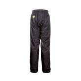Pantaloni antipioggia compattabili, colore Nero Giallo Fluo. Ideali per motociclisti. Di T.UR.